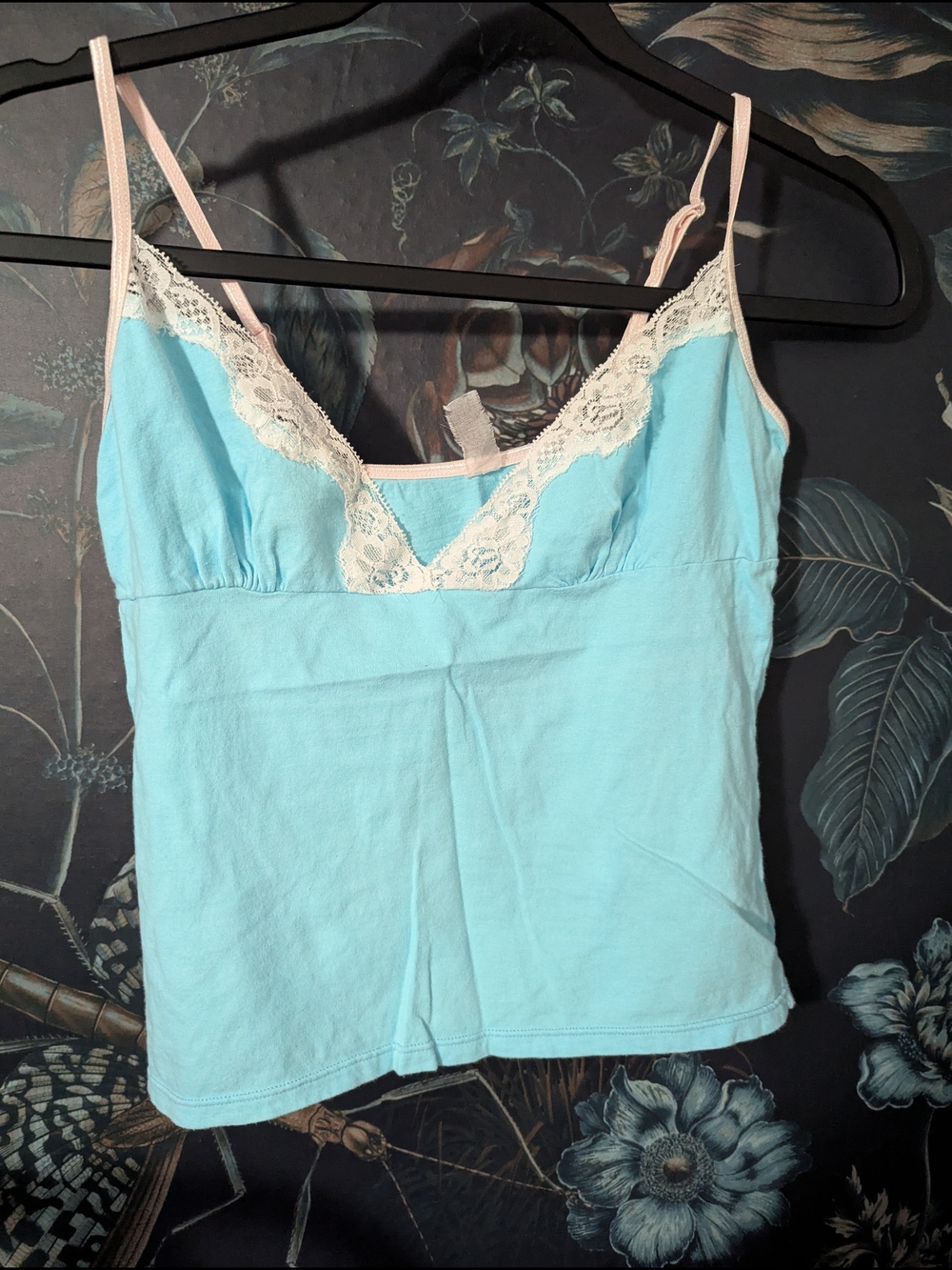 Vintage Y2K Baby Blue & Pink Lace Trim Coquette Cami Tank Top Fits XS/S